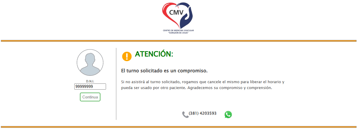 Captura de pantalla del paso 1 para solicitar un turno